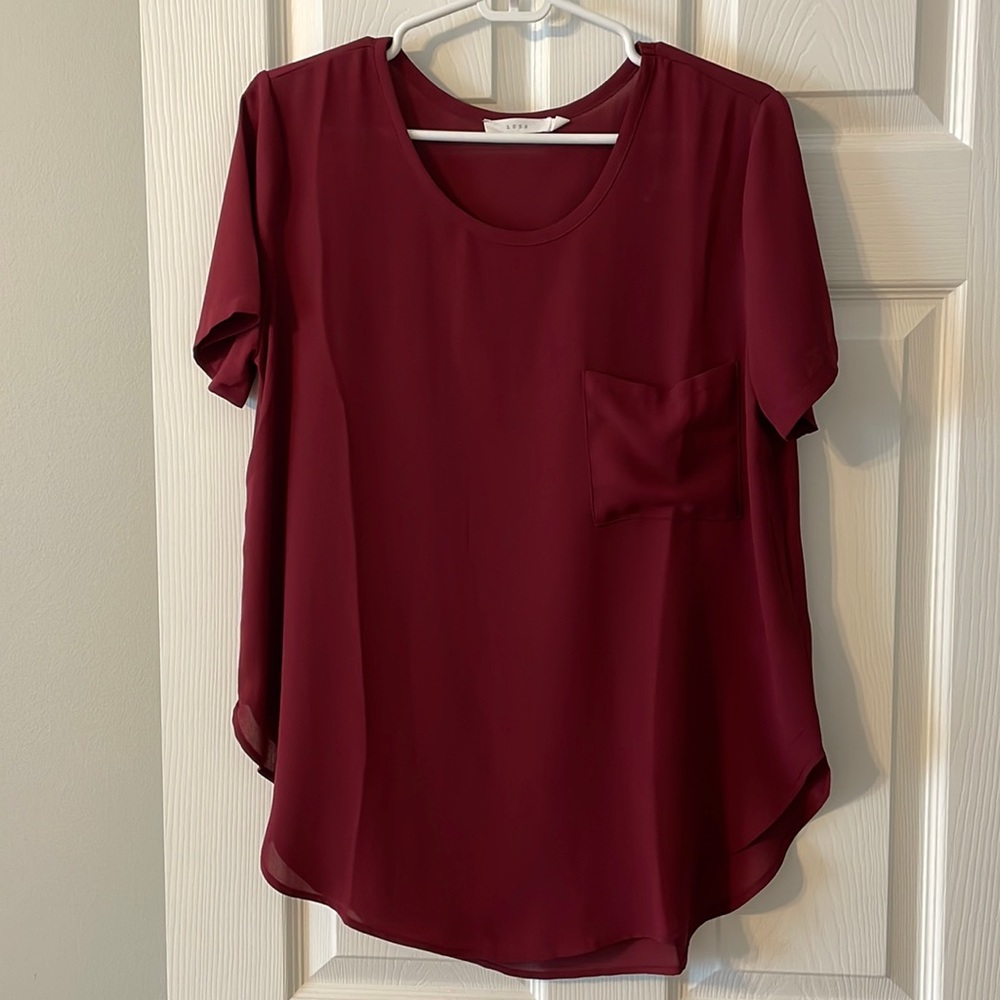 Lush Red Short Sleeve top with pocket-  Medium